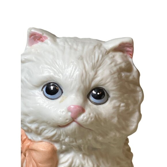 HOMCO White Persian Kittens Cats Figurines Pink Blue Bows Taiwan 1428 set of 2 - Picture 5 of 13